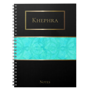 Aqua Blue Batik Simple Watercolor Name Notebook