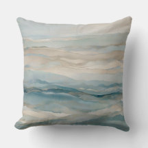 Aqua Blue Beige Teal Cream Abstract Wave Pattern