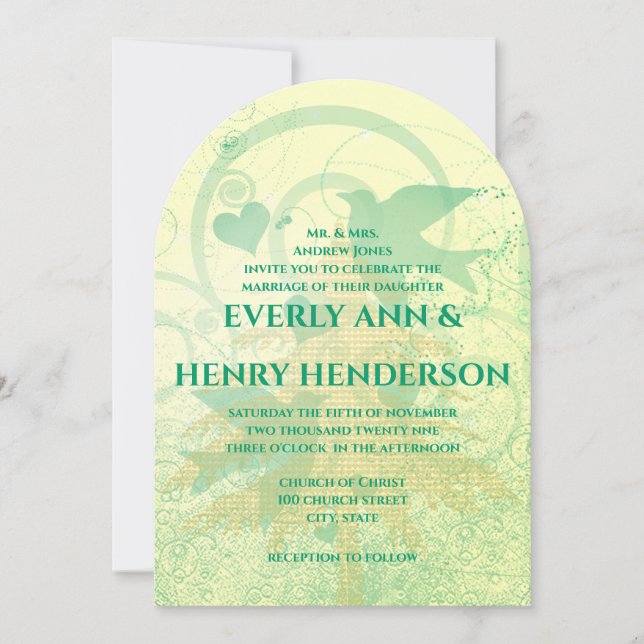 Aqua Blue Birds & Pine Trees Wedding Invitations (Front)