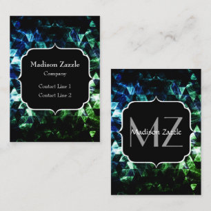 Aqua blue Black Geometric Smoky Abstract Monogram Business Card