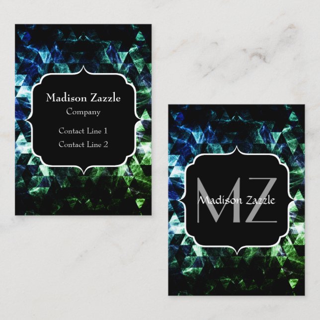 Aqua blue Black Geometric Smoky Abstract Monogram Business Card (Front/Back)