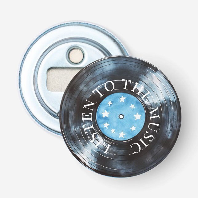 Aqua Blue Black Record Music Bottle Opener (Front)