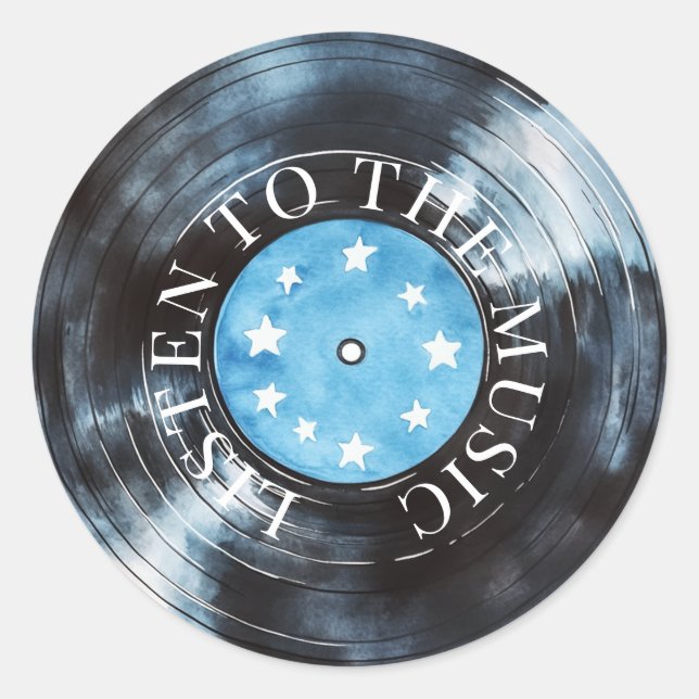 Aqua Blue Black Record Music Classic Round Sticker (Front)