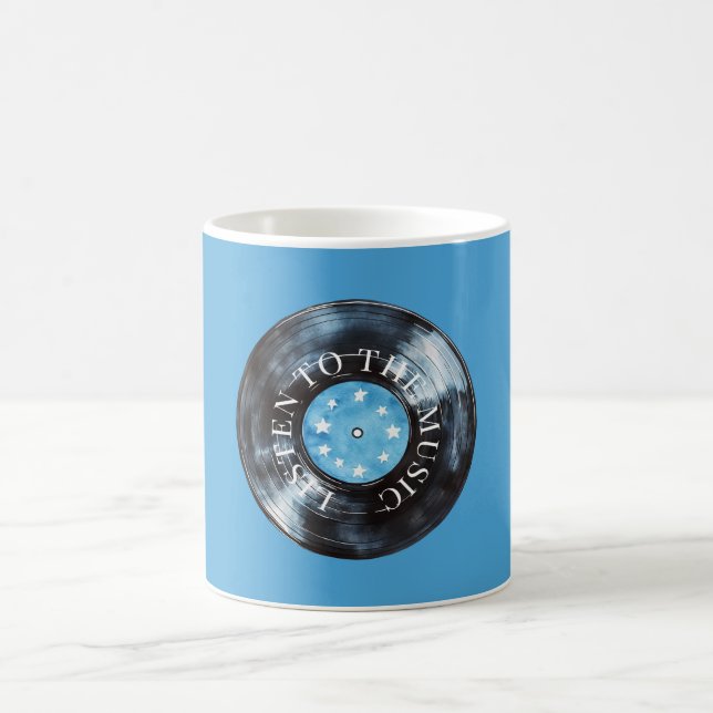 Aqua Blue Black Record Music Coffee Mug (Center)