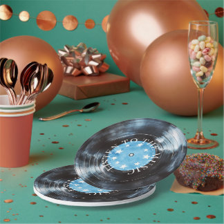 Aqua Blue Black Record Music Paper Plate