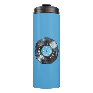 Aqua Blue Black Record Music Thermal Tumbler