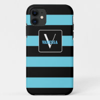 Aqua Blue & Black Stripes - Personalise Your Own