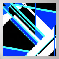 Aqua Blue Black White Diagonal Geometric Design Po