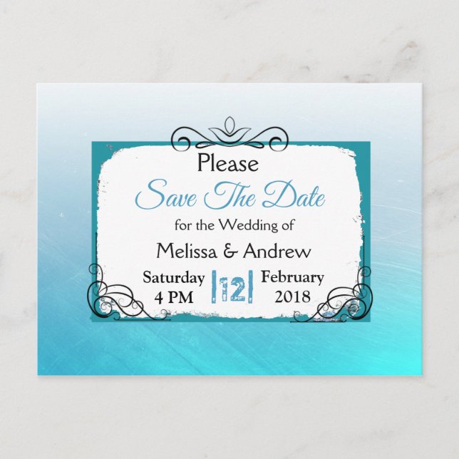 Aqua Blue Blue Mandala Wedding Save the Date Announcement Postcard (Front)