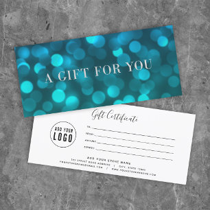 Aqua Blue Bokeh Lights Silver Gift Certificate