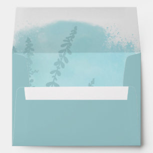 Aqua Blue Botanical Watercolor Wash Wedding Envelope