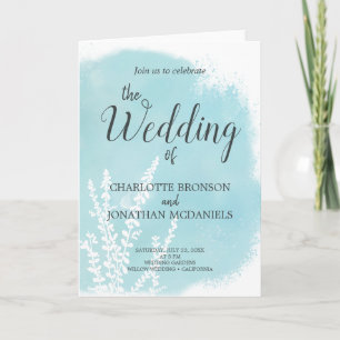Aqua Blue Botanical Watercolor Wash Wedding   Invitation