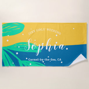 Aqua Blue Boys Girls Weekend Personalised Name Beach Towel