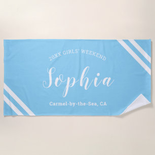 Aqua Blue Boys Girls Weekend Personalised Name Beach Towel