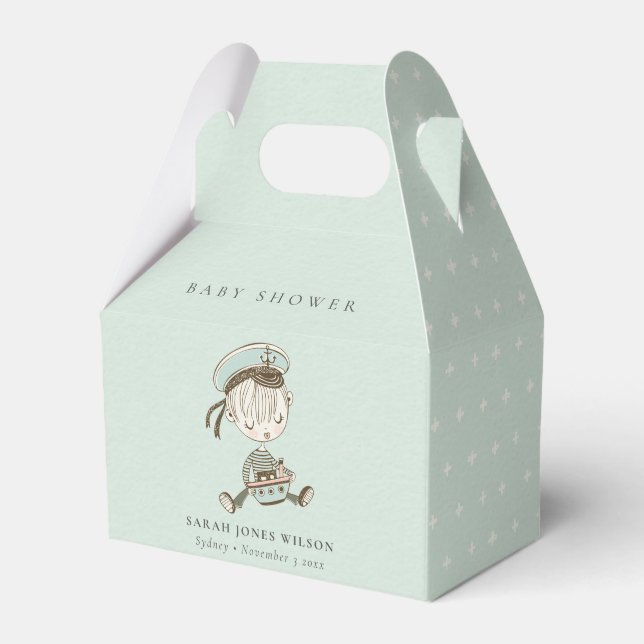Aqua Blue Boys Little Sailor Nautical Baby Shower Favour Box (Front Side)