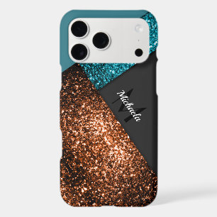 Aqua blue bronze sparkles colour block Monogram