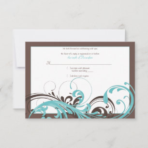 Aqua Blue, Brown Floral Wedding Reply Card