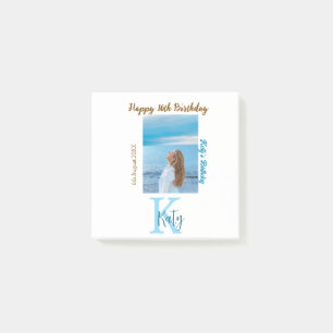 Aqua blue brown happy 16th birthday photo name post-it notes