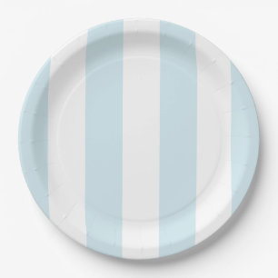 Aqua Blue Cabana Stripes Birthday Paper Plate