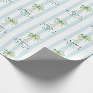Aqua Blue Cabana Stripes Palm Beach Club Wrapping Paper