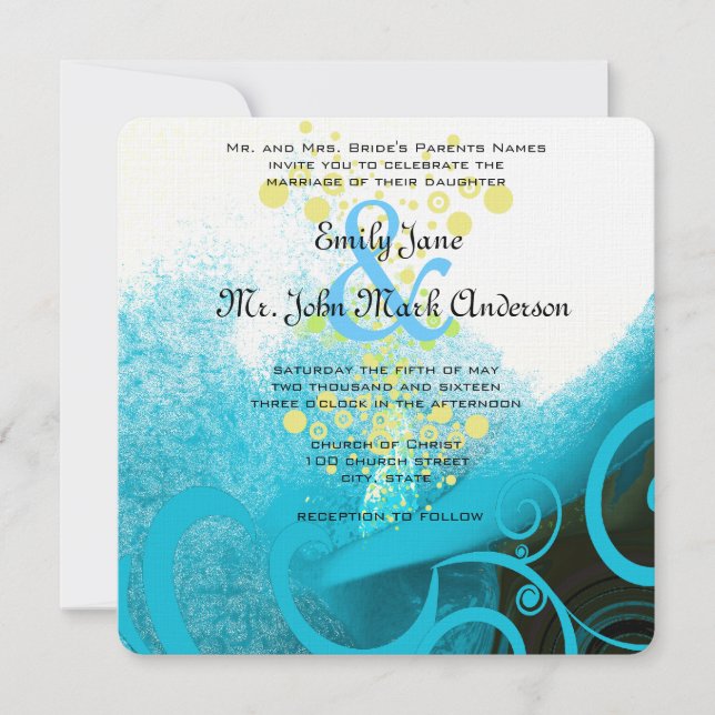Aqua Blue Calla Lily Flower Wedding Invitations (Front)