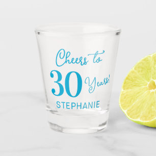 Aqua Blue Cheers to 30 Years 30th Birthday Party Shot Glass