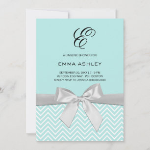 Aqua Blue Chevron Lingerie Shower Invitation