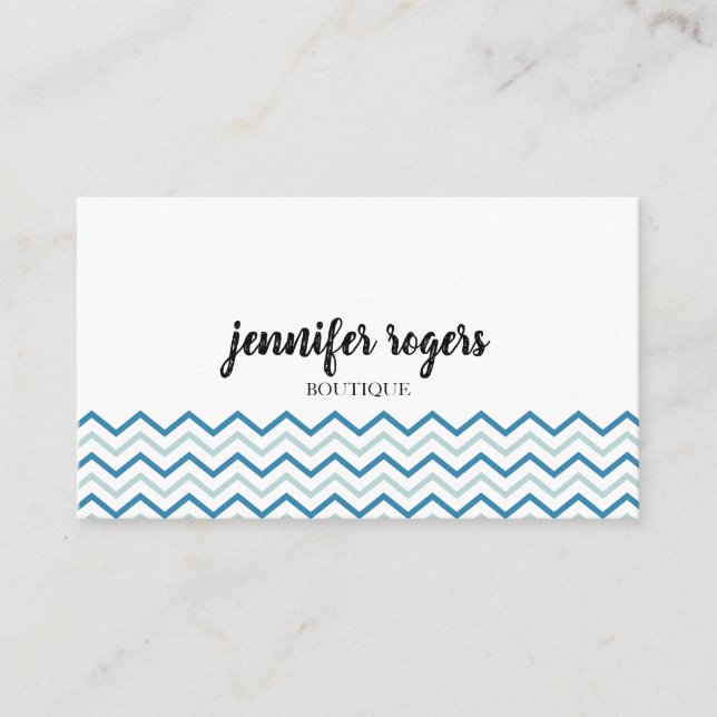 Aqua Blue Chevron Pattern Boutique Business Card (Front)