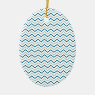 Aqua Blue Chevron Pattern Ceramic Tree Decoration