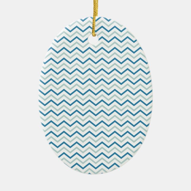Aqua Blue Chevron Pattern Ceramic Tree Decoration (Front)