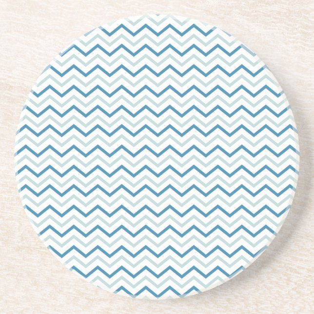 Aqua Blue Chevron Pattern Coaster (Front)