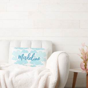 Aqua Blue Chinoiserie Cloud Name Lumbar Cushion