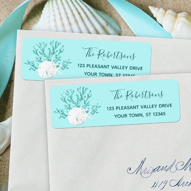 Aqua Blue Christmas Beach Return Address (Creator Uploaded)