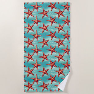 Aqua Blue Coastal Starfish Beach Towel