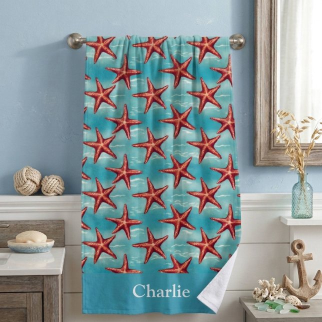 Aqua Blue Coastal Starfish Beach Towel (Creator Uploaded)