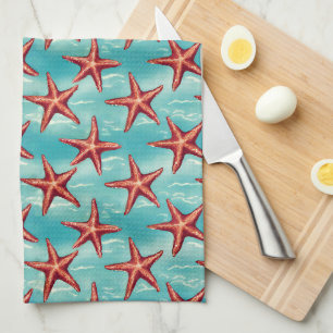 Aqua Blue Coastal Starfish Tea Towel