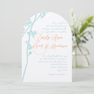 Aqua Blue Coral Flower Wedding Invitation