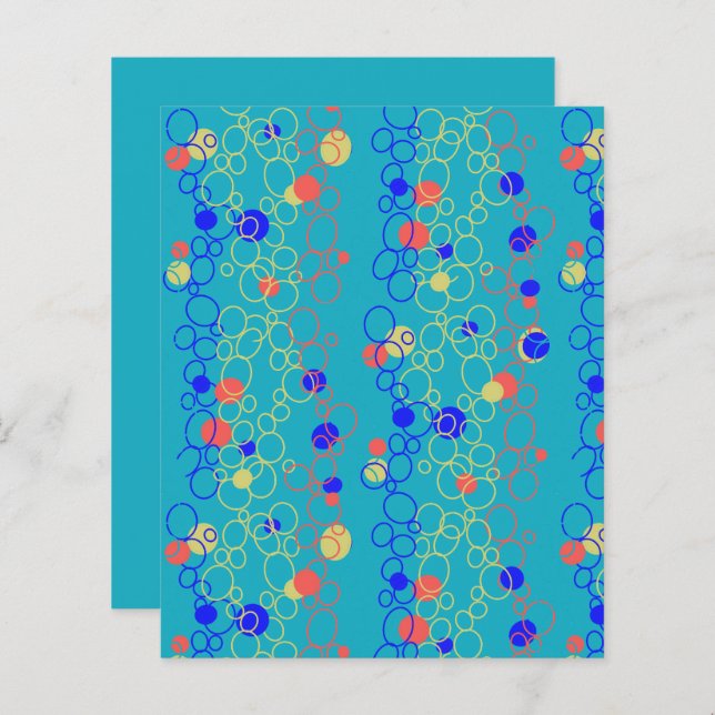 Aqua Blue Coral Lime Green Circle Scrapbook Paper (Front/Back)