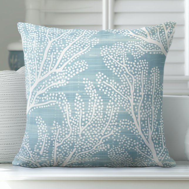 Aqua Blue Coral Throw Pillow (Creator Uploaded)