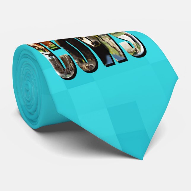 Aqua Blue Cows Logo With Cows, Tie (Rolled)