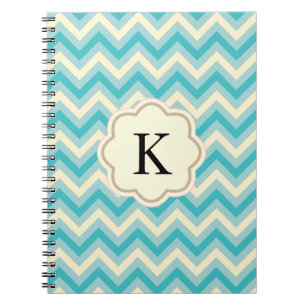 Aqua Blue Cream Chevron Zigzag Stripes Spiral Notebook