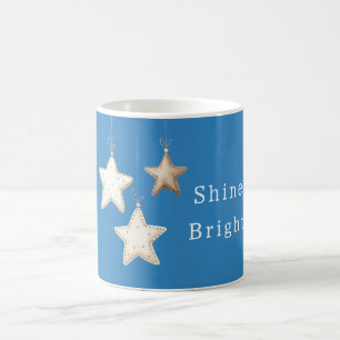 Aqua Blue Cream Ivory Brown Stars Coffee Mug