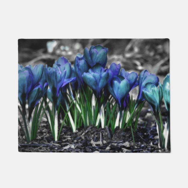 Aqua Blue Crocus Blooms Doormat (Front)