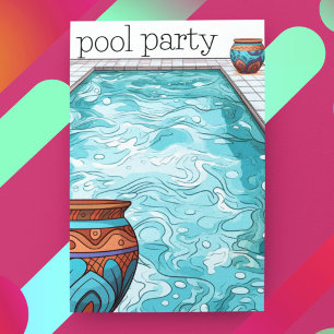 Aqua Blue Customisable Pool Party Invitation
