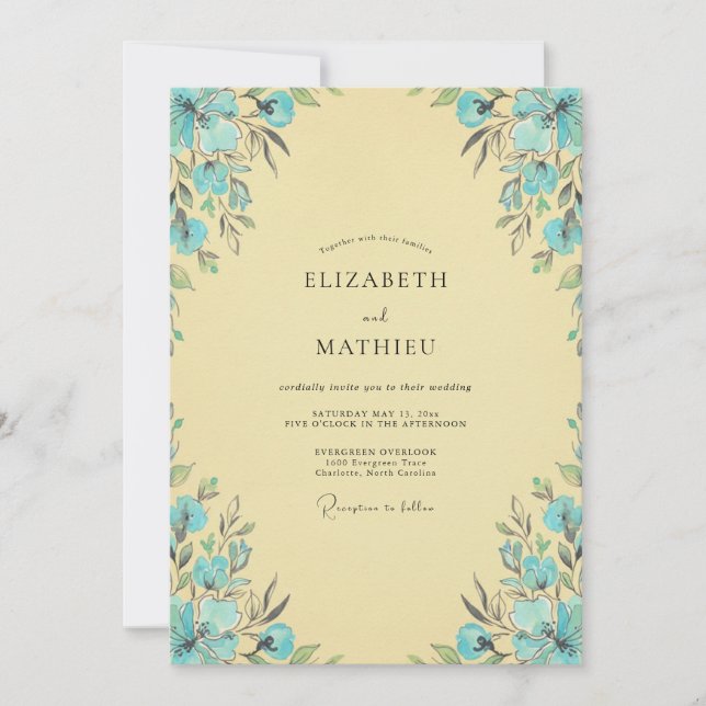 Aqua Blue Dainty Vintage Wedding Invitation (Front)