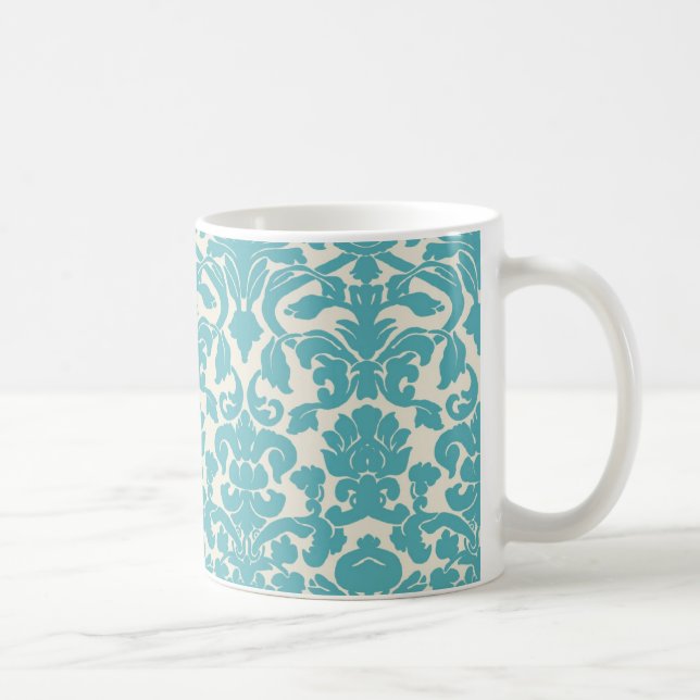 Aqua blue damask mug (Right)