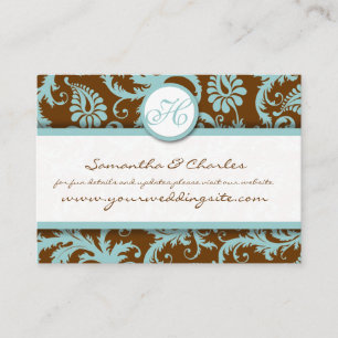 Aqua Blue Damask on Brown Damask Wedsite Cards