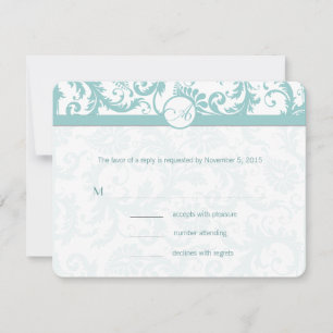 Aqua Blue Damask Swirls Wedding Invitation