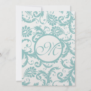 Aqua Blue Damask Swirls Wedding Invitation