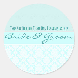Aqua Blue Damask Vintage Damask Wedding Favours Classic Round Sticker